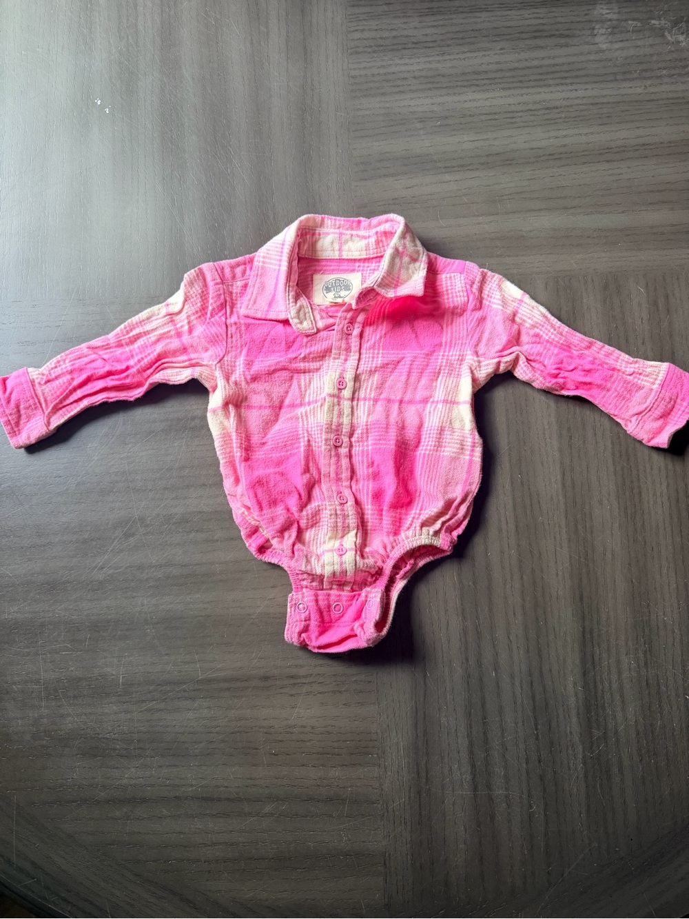 Kids Outdoors Brand Pink Plaid Long-Sleeve Baby One-Piece 12M